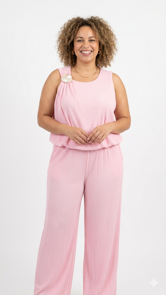 Πλισέ Σετ Baby Pink με Διακοσμητική Καρφίτσα |C&M