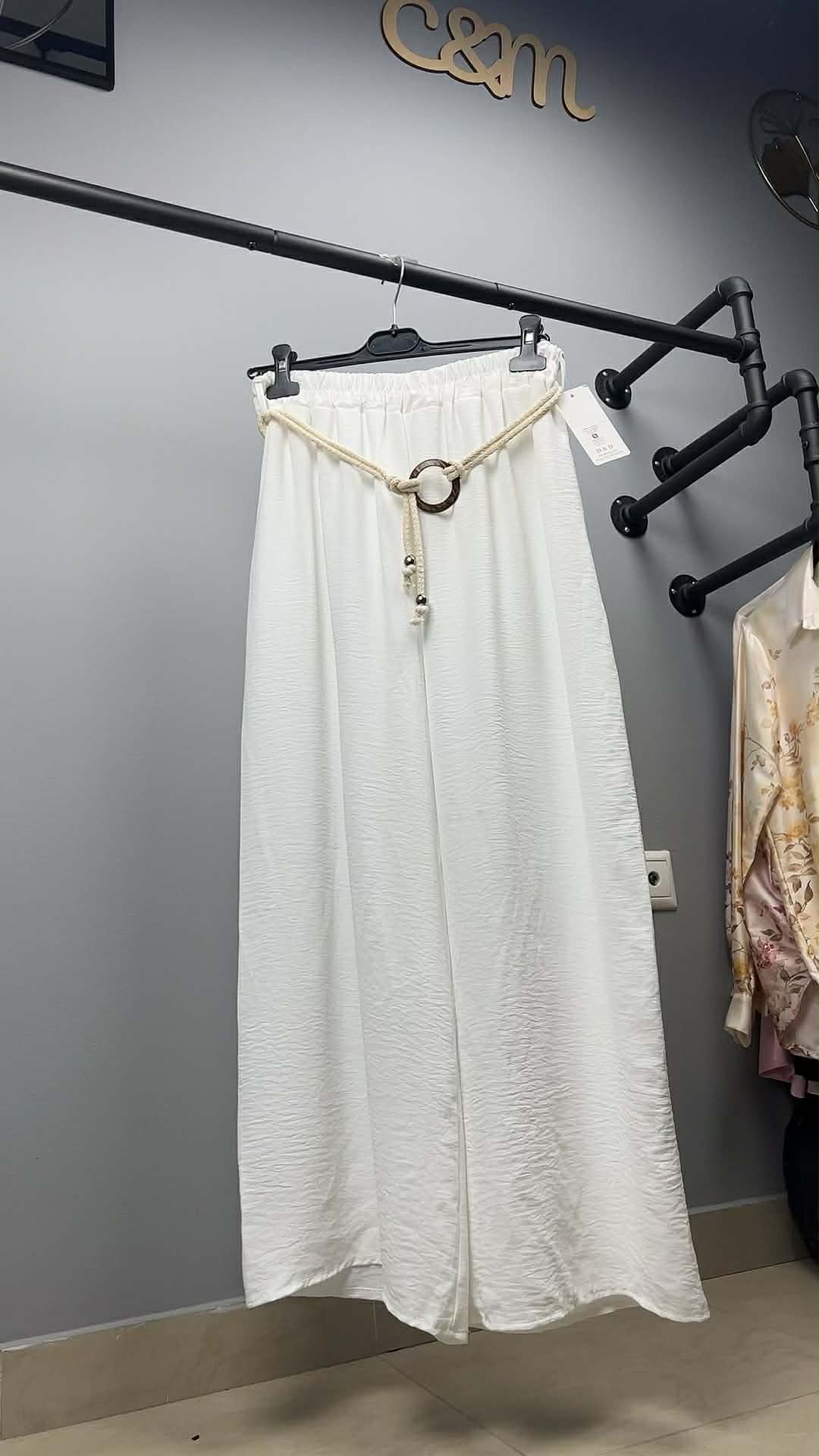 Αέρινη Παντελόνα με Ζώνη Σχοινί - White Pearl | C&M