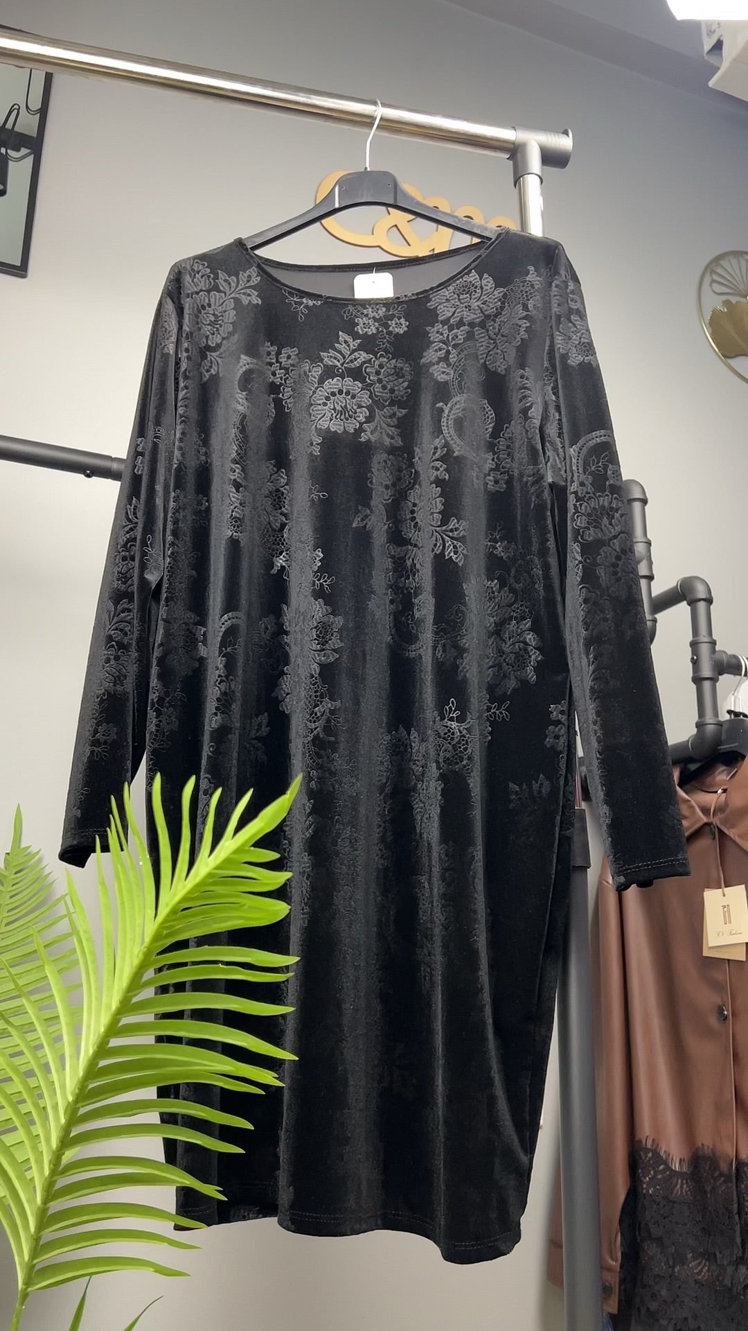 Μπορντό Βελούδινο Plus Size Φόρεμα Burnout Devoré Φλοράλ | C&M