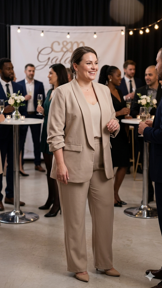 Σετ Βραδινό Γυναικείο Κοστούμι Plus Size - Χρώμα Πούρου | Ιδανικό Για 95-105kg | C&M