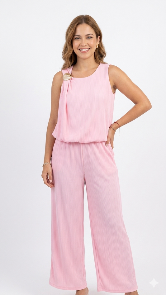 Πλισέ Σετ Baby Pink με Διακοσμητική Καρφίτσα |C&M