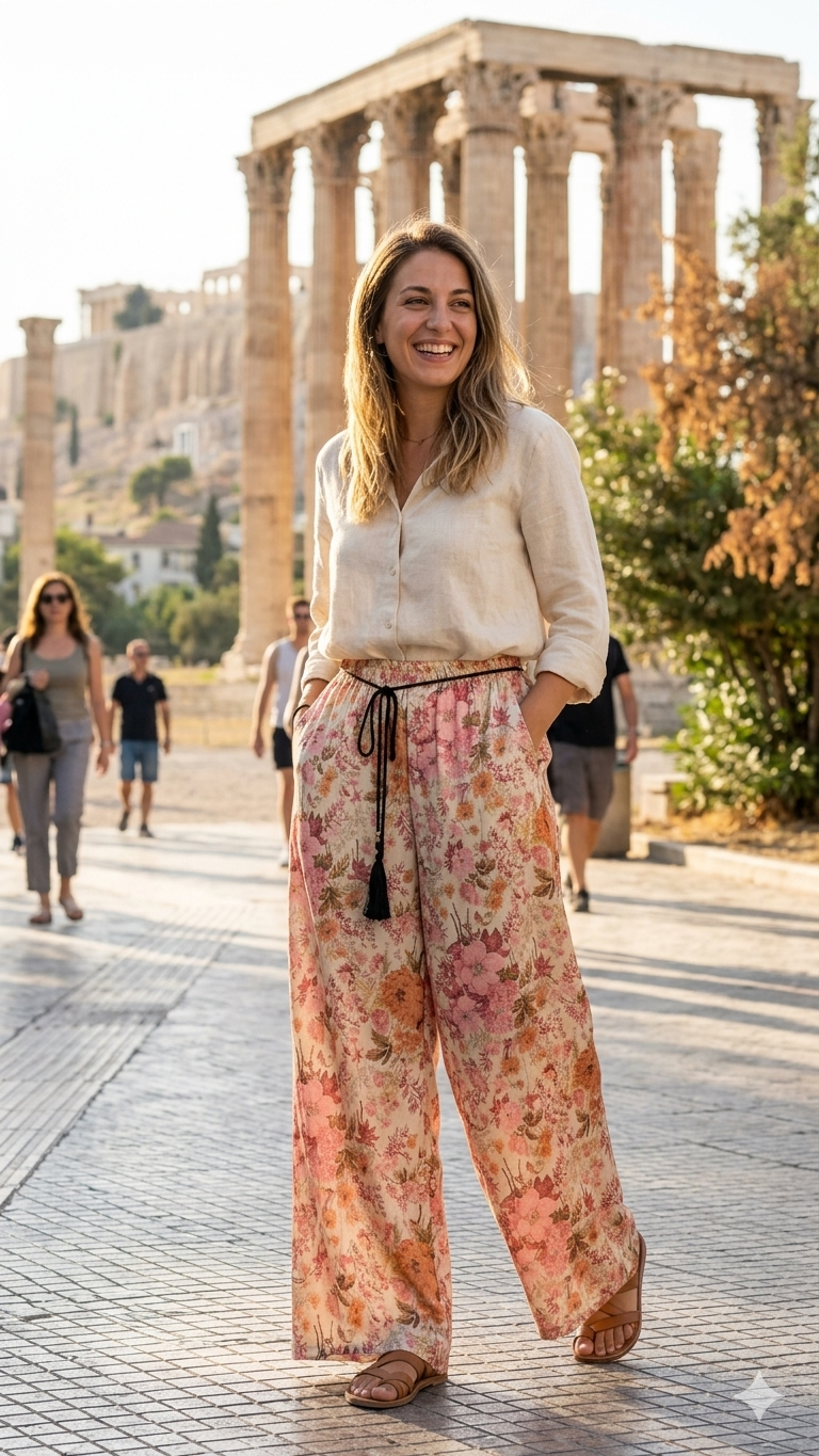 Floral Wide-Leg Pants με Boho Ζώνη | C&M
