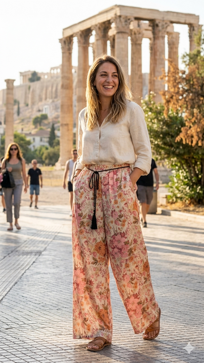 Floral Wide-Leg Pants με Boho Ζώνη | C&M