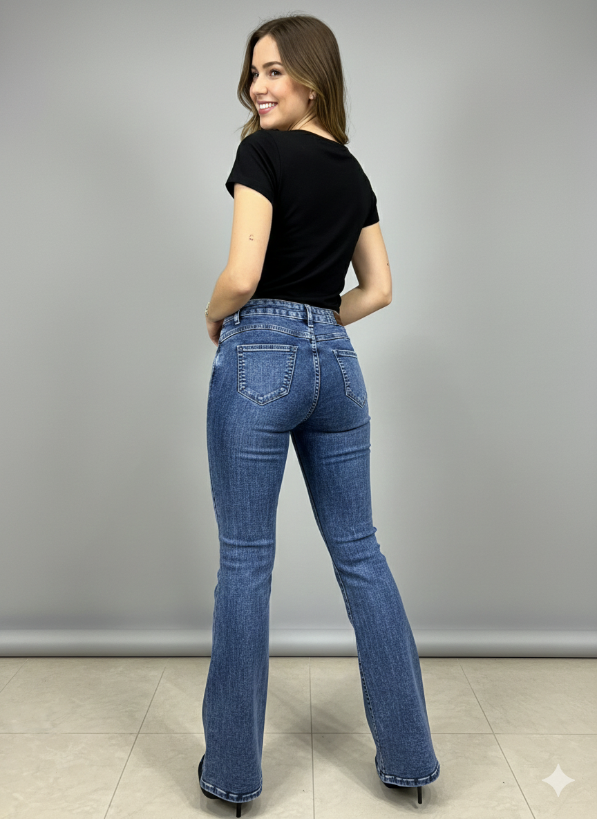 Μπλε Τζιν Flare Καμπάνα Push-Up Effect Ψηλόμεσο Bootcut | C&M