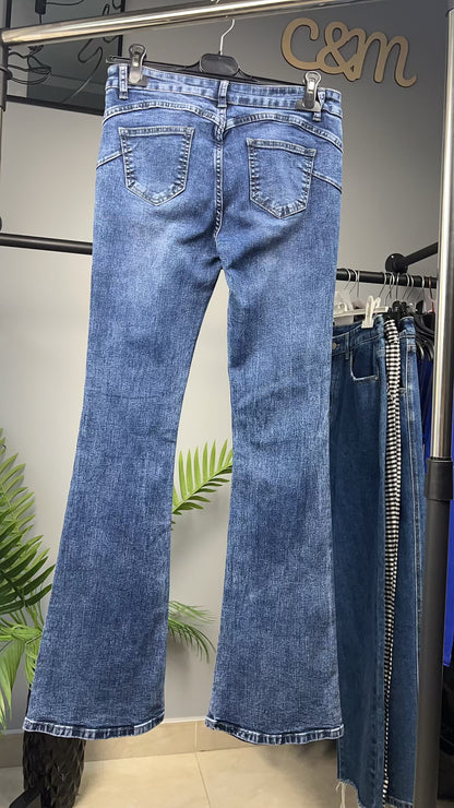 Μπλε Τζιν Flare Καμπάνα Push-Up Effect Ψηλόμεσο Bootcut | C&M