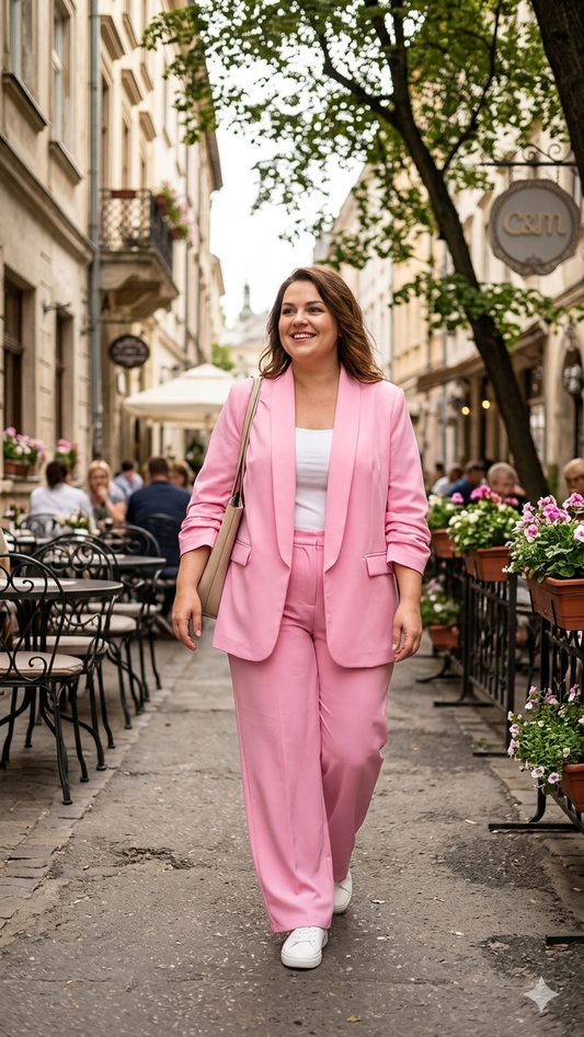 Βραδινό Ροζ Κοστούμι Plus Size -Σετ με Μπλέιζερ & Παντελόνι | Ιδανικό Για 95-105kg | C&M
