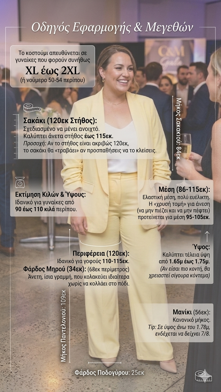 Βραδινό Γυναικείο Κοστούμι Plus Size - Κίτρινο | Ιδανικό Για 95-105kg | C&M