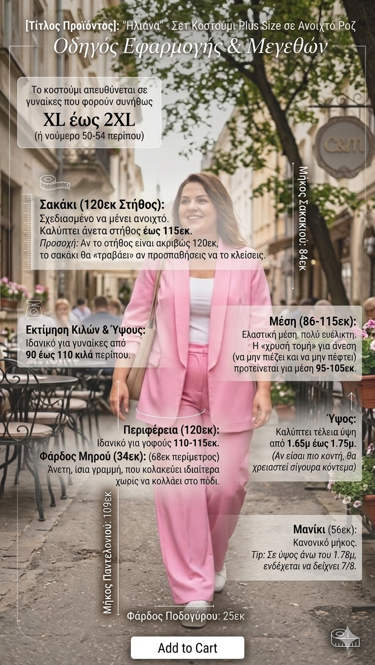 Βραδινό Ροζ Κοστούμι Plus Size -Σετ με Μπλέιζερ & Παντελόνι | Ιδανικό Για 95-105kg | C&M