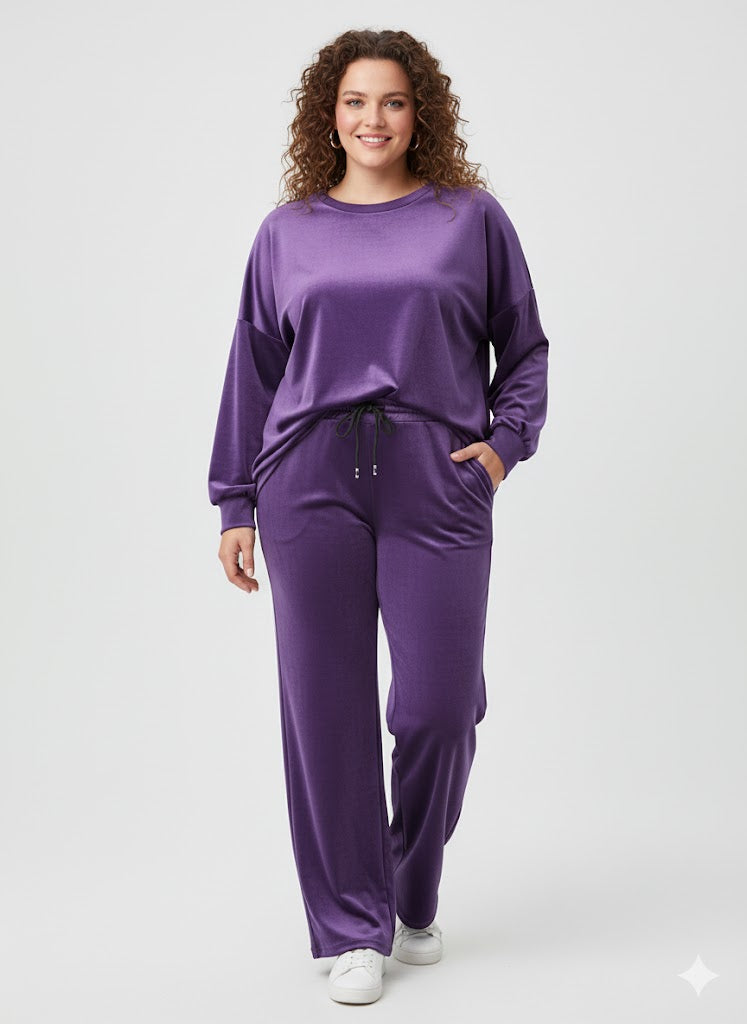 1+1 Δώρο Βελούδινο Σετ Oversized Wide Leg Loungewear | C&M