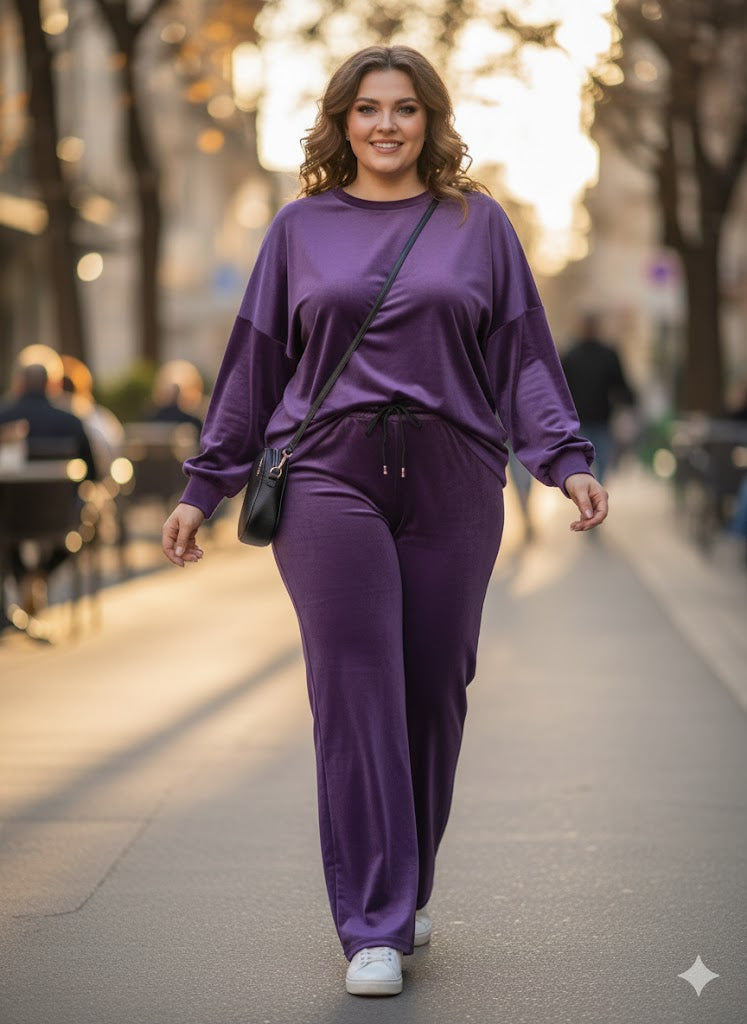 1+1 Δώρο Βελούδινο Σετ Oversized Wide Leg Loungewear | C&M